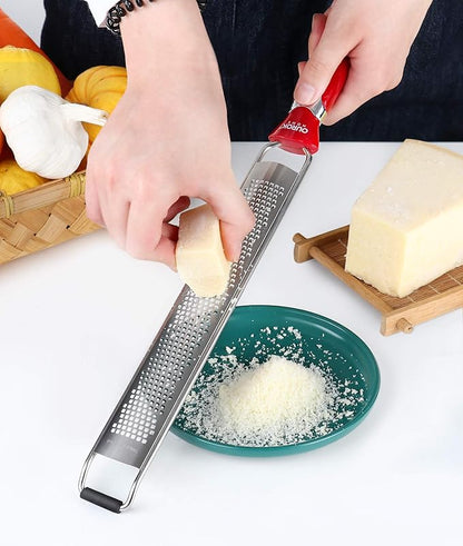 Ourokhome Kitchen Lemon Zester, Stainless Steel Hand Held Parmesan Cheese Grater for Ginger, Chocolate, Coconut, Lime, Nutmeg, Citrus, Fruit, Vegetable with Cleaning Brush, Dishwasher safe, Red - Image 5