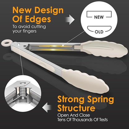 HOTEC Premium Stainless Steel Locking Kitchen Tongs with Silicon Tips, Set of 3-7", 9" and 12" (Khaki) - Image 6