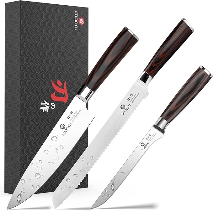 imarku 3 Piece Knife Set, Professional Japanese High Carbon Stainless Steel Chef Knife, Ultra Sharp Kitchen Knives Set with Ergonomic Pakkawood Handle, Ideal Gift for Mom by imarku