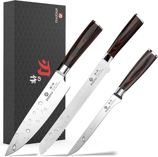 imarku 3 Piece Knife Set, Professional Japanese High Carbon Stainless Steel Chef Knife, Ultra Sharp Kitchen Knives Set with Ergonomic Pakkawood Handle, Ideal Gift for Mom by imarku