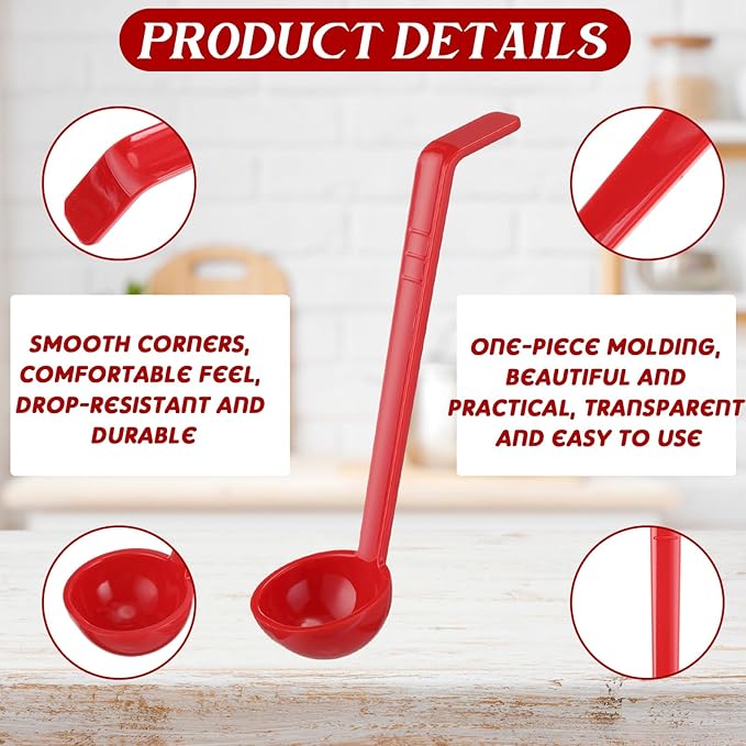 Tioncy 6 Pcs 1 Oz Small Ladle for Serving Sauce 8.07 Inches Plastic Mini Ladles Long Handle Spoon for Serving Sauce, Soup, Dressing, Punch Bowl, Toppings, Gravy, Cocktail, Fruit Juices(Red)