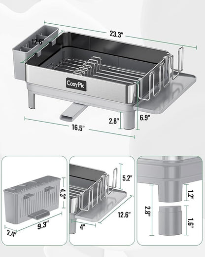 Dish Racks, Thicker Premium 304 Stainless Steel Dish Drying Rack for Kitchen Counter, Automatic Drainage Spout, Dish Drainer & Drainboard Set with Utensil Holder and Cup Holder, Grey - Image 7