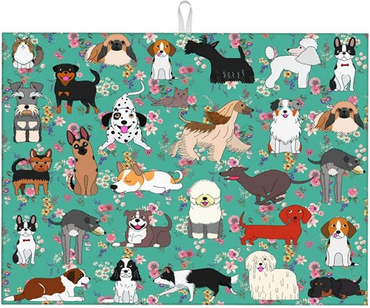 Dog Dish Drying Mat For Kitchen Microfiber Drying Mats Absorbent Reversible Dish Pad Draining Mats For Countertop Coffee Mats 18x24 Inch