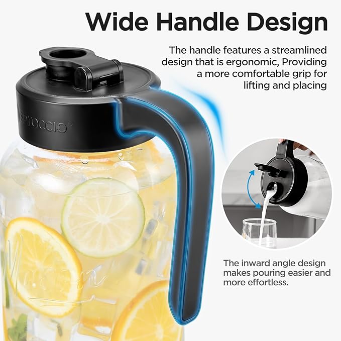 Mason Jar Pitcher - Airtight & Leakproof Glass Pitcher with Lid, Perfect for Breastmilk, Cold Brew, and Sun Tea, 2 Quart (64 oz) 1/2 Gallon Mason Jar with Pour Spout Lid - Image 3