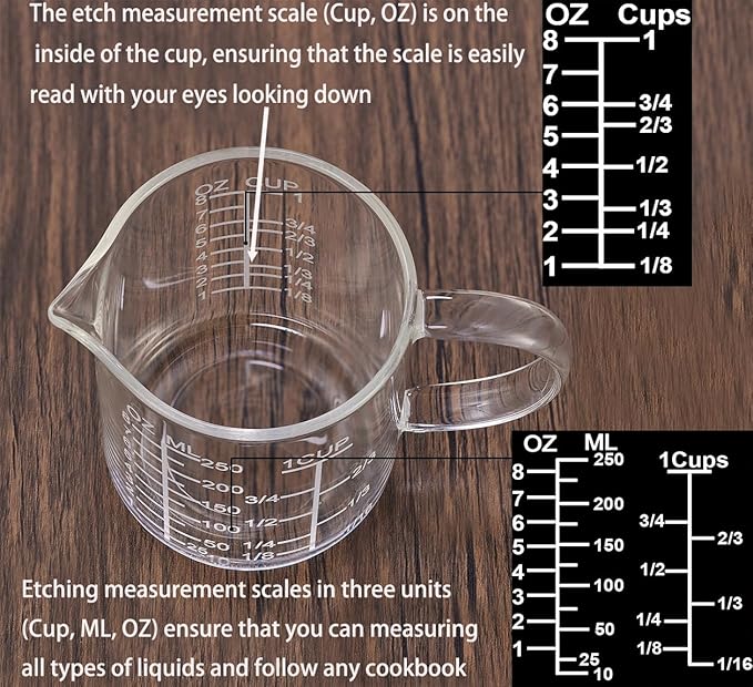 Ackers Mirror Scale Glass Measuring Cup-[Insulated handle | V-Shaped Spout]-Made of High Borosilicate Glass Measuring Cup for Kitchen or Restaurant, Easy to Read, 250 ML (8 Oz, 1 Cup) - Image 5