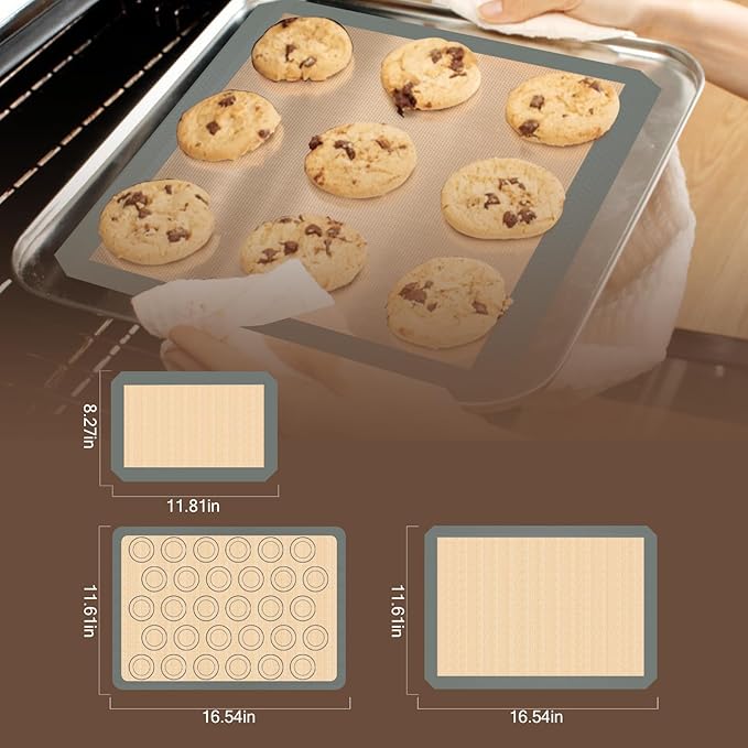 Macaron Silicone Baking Mat, 3 Pack Reusable Baking Mat, Non-Stick, Food Safe Silicone Cookies Sheets for Baking - Image 2