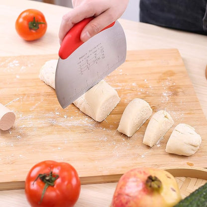 1 pcs Dough Pastry Scraper Chopper/Stainless Steel Dough Scraper Cutter with Ergonomic Rubber Non-Slip Grip/Dough Scraper Cutter/Pro Pastry Pizza Cutter Chopper (Red) - Image 6