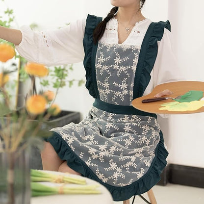 Pinknoke Vintage Pinafore Apron Dress for Women with Pockets Cute Floral Chef Aprons for Kitchen Cooking Baking Gardening - Image 3