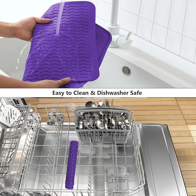 ZLR Silicone Dish Drying Mat 12" x 12" Square - Small Heat Resistant Trivet & Countertop Protector for Air Fryer, Coffee Maker - Waterproof Kitchen Drain Pad for Cups, Fruit (Meadow Violet) - Image 8