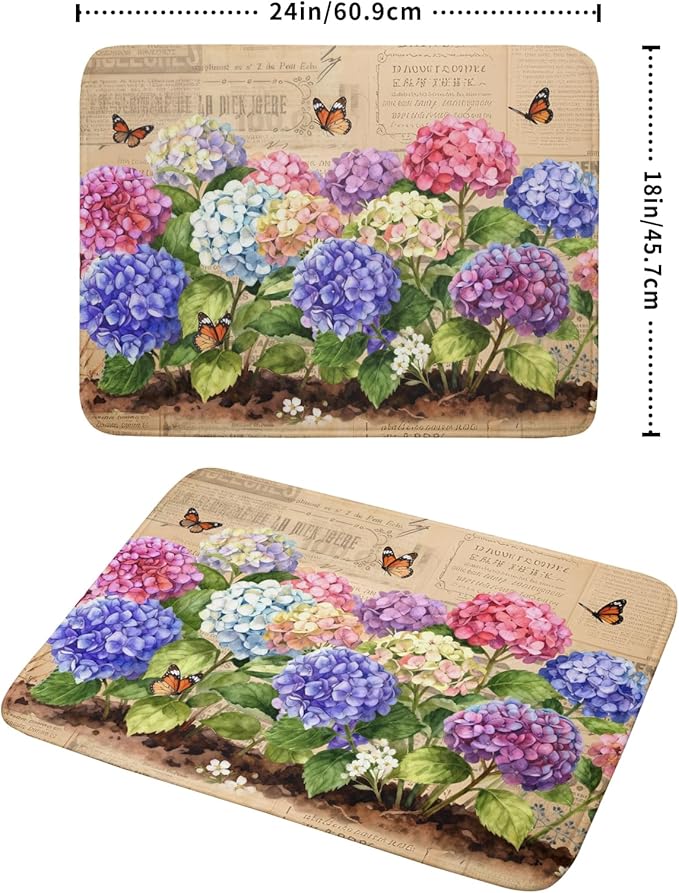 Vintage Flowers Dish Drying Mat Large 24 X18 Hydrangea Microfiber Drying Matt Kitchen Counter - Image 2