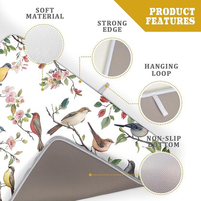 Spring Dish Drying Mat for Kitchen Counter Cute Birds Summer Holiday Microfiber Absorbent Dish Draining Reusable Washable Foldable Extra Large 18"x24" - Image 4