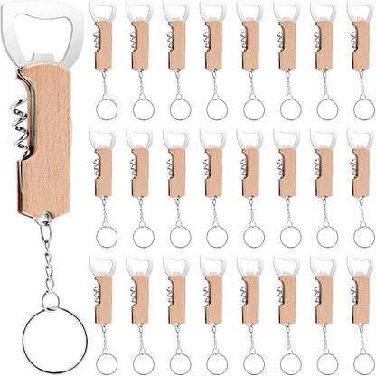 Ziliny 24 Pcs Bottle Opener Keychain Bulk Wine Bottle Beer Opener Keychain 3.27" Stainless Steel Corkscrew Waiter Corkscrew Wine Keyring Gifts for Christmas Bar Party Wedding Home (Brown)