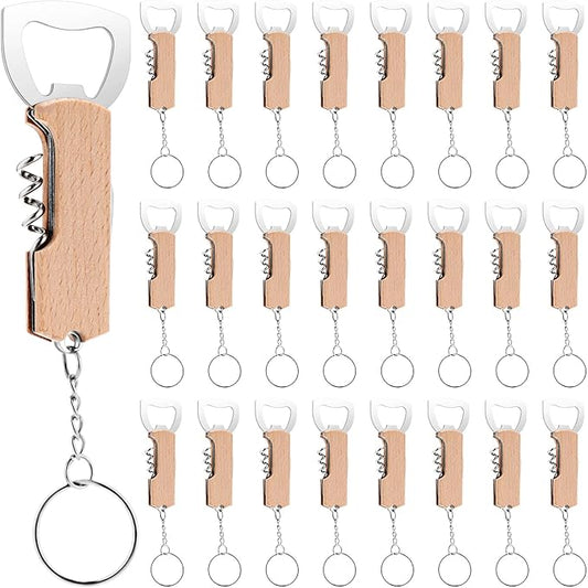Ziliny 24 Pcs Bottle Opener Keychain Bulk Wine Bottle Beer Opener Keychain 3.27" Stainless Steel Corkscrew Waiter Corkscrew Wine Keyring Gifts for Christmas Bar Party Wedding Home (Brown)