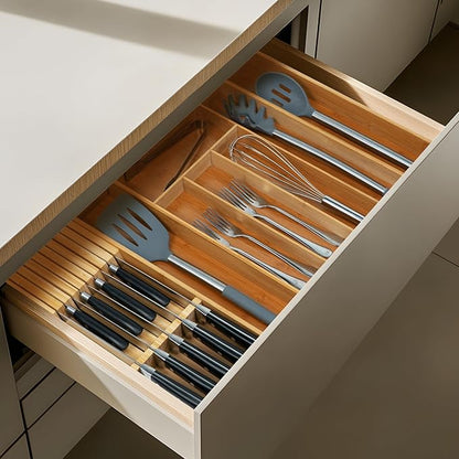 Utoplike Knife Drawer Organizer Bamboo Knives Block for Kitchen, Large Handle Steak Holder, Fit for 9 Knives (Not Included) - Image 7