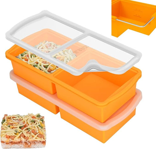 ZIP STANDING Silicone Freezer Trays with Lid,2-cup Soup Freezer Container large Ice Cube Molds with Reinforced Steel Ring Top for freezing Soup Sauce Broth Leftovers oven Dishwasher -Safe (yellow)