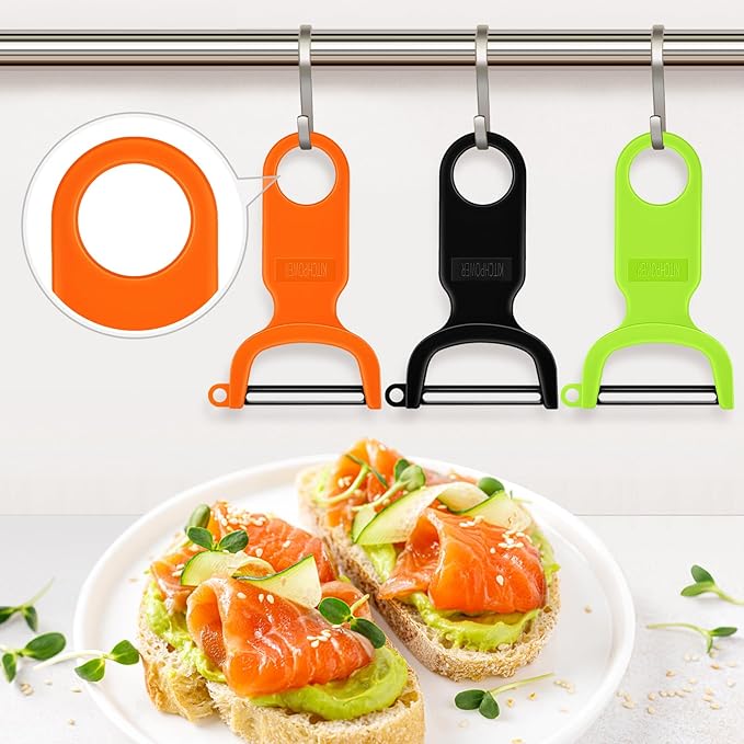 Original Vegetable Peeler, Potato Peelers for kitchen Carbon Steel Blade 3-Pack Green/Orange/Black - Image 7