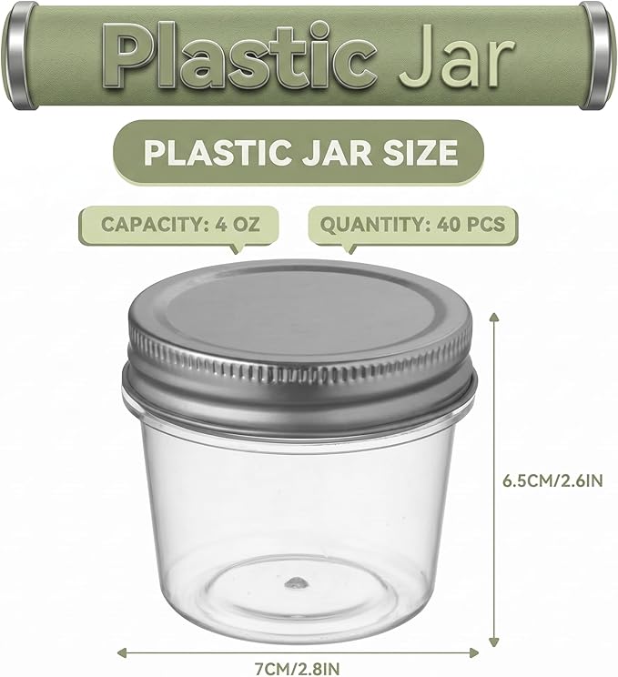 novelinks 4 oz Small Plastic Jars with Lids, 40 Pack Mini Plastic Mason Jars with Lids 4oz, Craft Storage Containers & Canning Jars & Small Spice Jars for Kitchen Organization (40 Pack,Silver) - Image 2