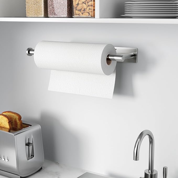 Paper Towel Holder - Self-Adhesive or Drilling, Brushed Nickel Wall Mounted Rack - SUS304 Stainless Steel Kitchen Roll Holder Under Cabinet (2 Pack) - Image 7
