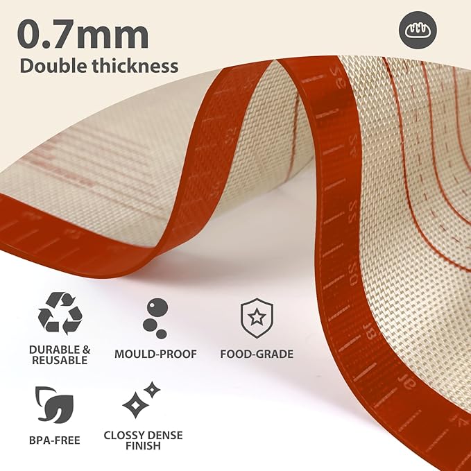 Pastry Mat, 0.7mm Extra Thick 26 x 16 Inches Large Non Stick Silicone Baking Pad, Pie Crust Rolling Supplies for Making Christmas Cookies Bread, Easy to Clean - Image 4