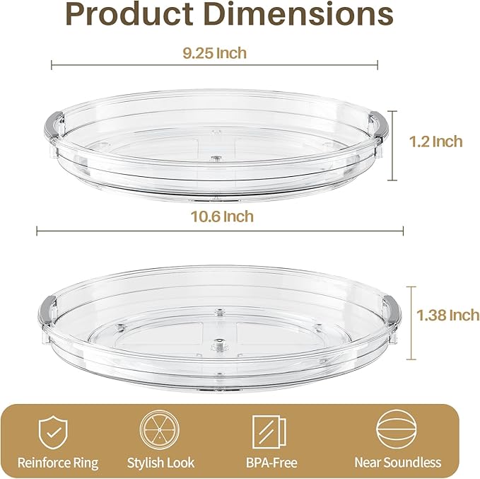 LAMU 2 Pack Clear Lazy Susan Turntable Organizer for Cabinet, 10.6'' 9.25'' Condiment Organizer for Refrigerator, Kitchen Pantry, Medicine Cabinet Organizer, Spices Rack Organization, Bathroom - Image 8