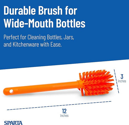 SPARTA Large Water Bottle Brush Ideal for Wide-Mouth Jars, Bottles and Tumblers, Dishwashing Tool with Handle for Home and Commercial Kitchens, Plastic, 12 Inches, Orange, (Pack of 6)