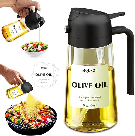 2 in 1 Glass Oil Sprayer & Dispenser,16oz/470ml Olive Cooking, Air Fryer, and Salad, for Kitchen Gadgets and Air Fryer Accessories, w/Stickers (Black) by Unknown