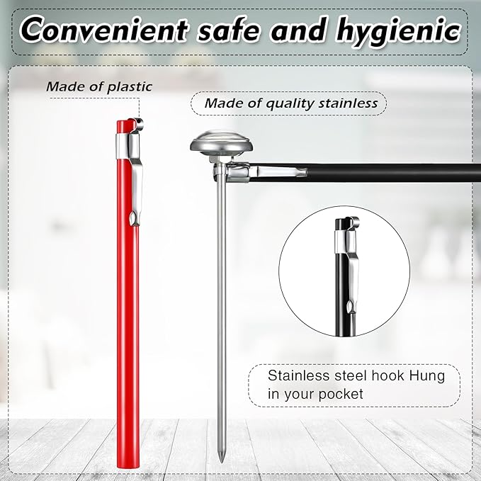 Xuhal 6 Pcs Stainless Steel Kitchen Thermometer with 5 Inch Long Stem 1 Inch Dial Thermometer Milk Frothing Food for Oven Probe Meat Grill BBQ Cooking Chocolate Water(Black, Red, White) - Image 3
