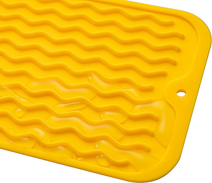 MicoYang Silicone Dish Drying Mat for Multiple Usage,Easy clean,Eco-friendly,Heat-resistant Silicone Mat for Kitchen Counter,Sink,Bar,Bottle,or Cup Yellow M 17 inches x 6 inches - Image 9