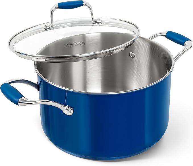 MICHELANGELO Stainless Steel Stock Pots - Induction Soup Pot with Lid, 6 Qt Non-Toxic Cooking Pot, Oven & Dishwasher Safe, Blue Exterior by Michelangelo