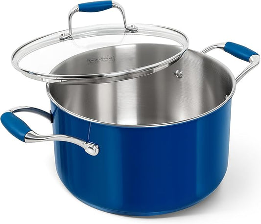 MICHELANGELO Stainless Steel Stock Pots - Induction Soup Pot with Lid, 6 Qt Non-Toxic Cooking Pot, Oven & Dishwasher Safe, Blue Exterior by Michelangelo