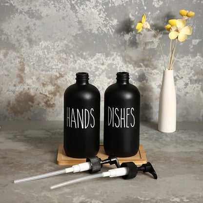 MOMEEMO Soap Dispenser Set 2 Pack, Contains Dish and Hand Soap Dispenser, Perfect for Black Kitchen Decor. (Black)