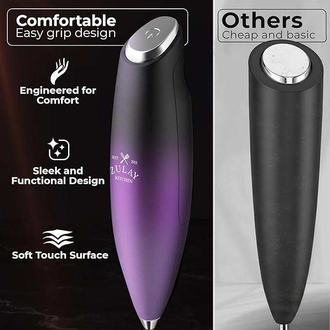 Zulay Kitchen Patented Tornado Triple Whisk Milk Frother with 4 Duracell Batteries – Handheld Foam Maker for Coffee, Lattes, Matcha & Hot Chocolate – Rich, Creamy Froth in Seconds - Galaxy - Image 4
