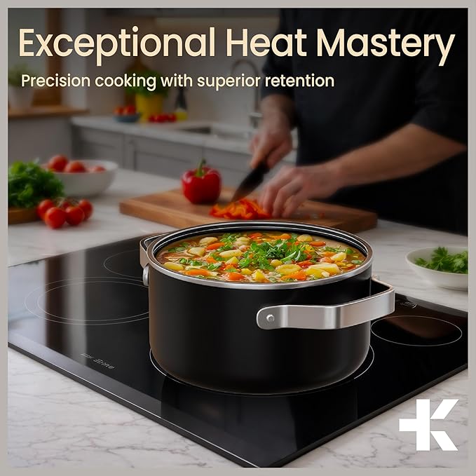 Bakken 3 Quart Ceramic Coated Stock Pot with Lid, Easy to Clean Nonstick Pot, Tempered Glass Lid, Riveted Stainless Steel Handles, Oven Safe Up To 500°F, PTFE & PFAS Free, All Stove Compatible, Black - Image 9
