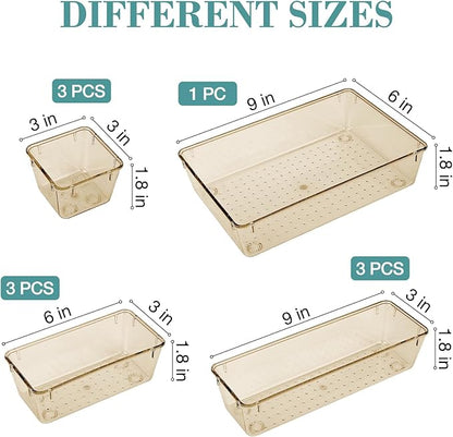 StorMiracle 10 PCS Drawer Organizer Set, 5 Varied Size Bathroom and kitchen Drawer cabinet organizer Trays, Clear Storage Bins for Makeup, Jewelry, Utensils and Gadgets, Champagne - Image 2