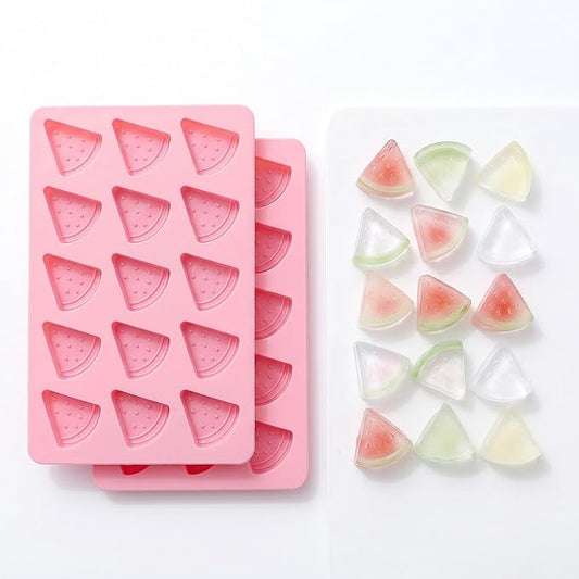Cute Ice Cube Trays Silicone Chocolate Mold Wax Melt Molds Easy Release Ice Trays Non-Stick Chocolate Soap Pudding Jello Ice Cube Tray (2pcs Watermelon)
