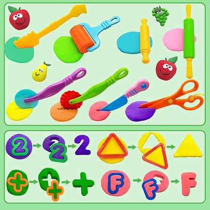 iShyan Dough Tools 55 PCS Dough Play Tools Set for Kids, Plastic Alphabet Numbers Shapes Cutters, Rollers, Scissors - Image 3