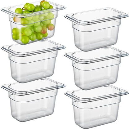CURTA 6-Pack 1/9 Size 4" Deep NSF Polycarbonate Food Pans | Dishwasher & Freezer Safe Clear Container for Prep Tables, Buffet, Salad Bar, Commercial & Home Kitchen