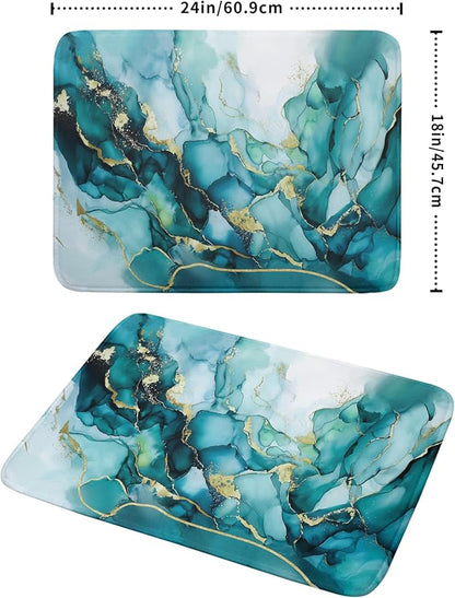 Giwawa Teal Marble Dish Drying Mat Turquoise Blue Marbling Print Dish Drainer Mats 18"x24" Modern Granite Microfiber Reversible Dish Drying Rack Pad Protector for Kitchen Countertop Decor