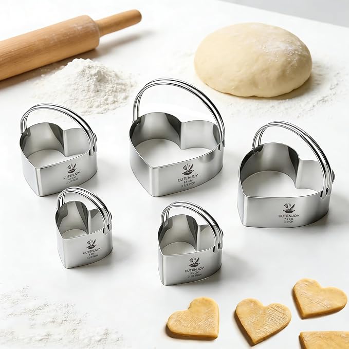 Heart Cookie Cutters, 5 Piece Biscuit Cutters with Handle, Stainless Steel Heart Shaped Cookie Cutter for Sandwiches, Cookie, Biscuit - Image 8