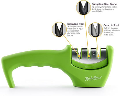 4-in-1 Kitchen Knife Accessories: 3-Stage Knife Sharpener Helps Repair, Restore and Polish Blades and Cut-Resistant Glove - Image 2