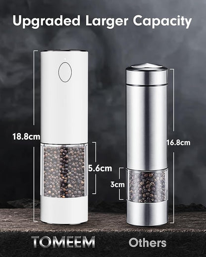 TOMEEM Upgraded Larger Capacity Electric Salt and Pepper Grinder Set Rechargeable with LED lights, Stainless Steel Automatic Pepper and Salt Grinder Refillable with 5 Adjustable Coarseness White - Image 6