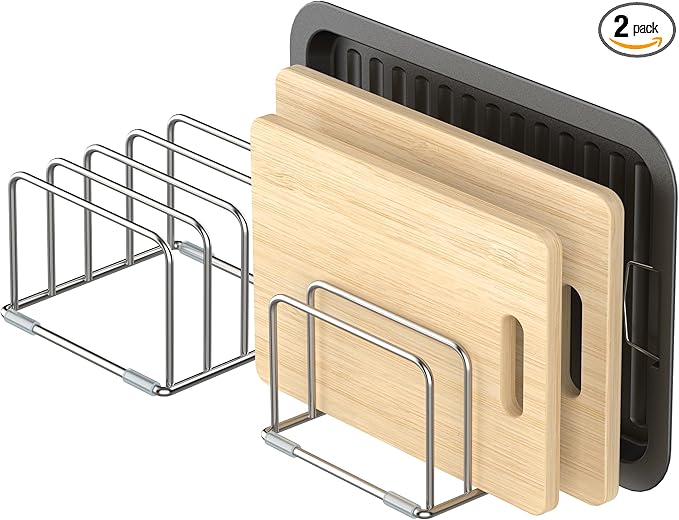 KORRTFID Cutting Board Holder Stand, Chopping Board Storage Rack, Cutting Board Organizer, 304 Stainless Steel Chopping Board Holder, Cookie Sheets Organizer 1.0+1.2 Inch Width Slots (2 PCS) by KORRTFID