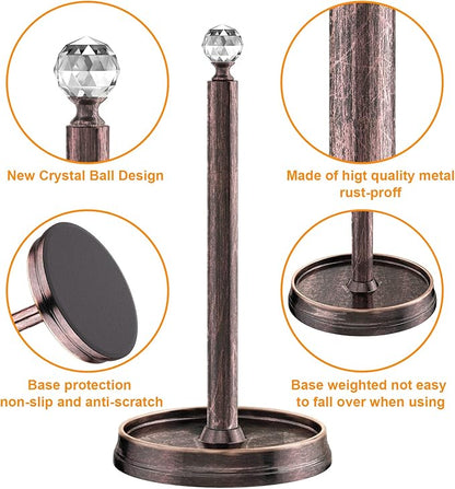 Kasunto Paper Towel Holder (with Crystal Ball) Steel Paper Towel Holder countertop，Paper Towel Holder Stand for Kitchen Countertops, Bars & Dining Tables,Fits Standard & Jumbo Rolls,Oil Rubbed Bronze - Image 3