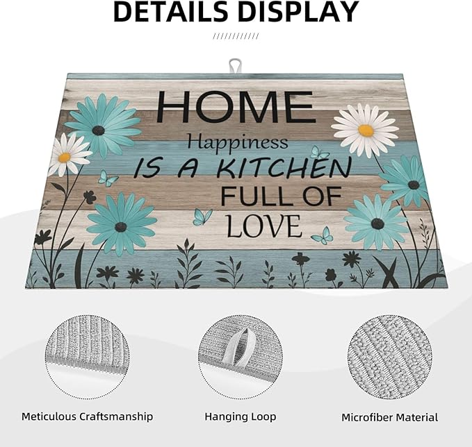 Rustic Wood Dish Drying Mats for Kitchen Counter, Large 18"x24" Dish Mats for Drying Dishes, Microfiber Absorbent Dish Drying Pad Rack Mat Kitchen Decor Reusable Washable