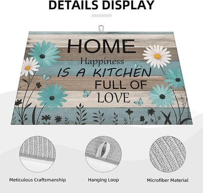 Rustic Wood Dish Drying Mats for Kitchen Counter, Large 18"x24" Dish Mats for Drying Dishes, Microfiber Absorbent Dish Drying Pad Rack Mat Kitchen Decor Reusable Washable
