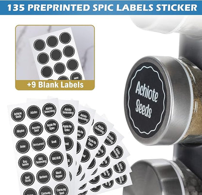 Tianifa Black Countertop Revolving Spice Rack, Empty 20-Jars Rotating Spice Rack Organizer, Round Carousel Tower, 135 Spice Labels with Funnel Complete Set, for Kitchen Countertop, Cabinet - Image 4