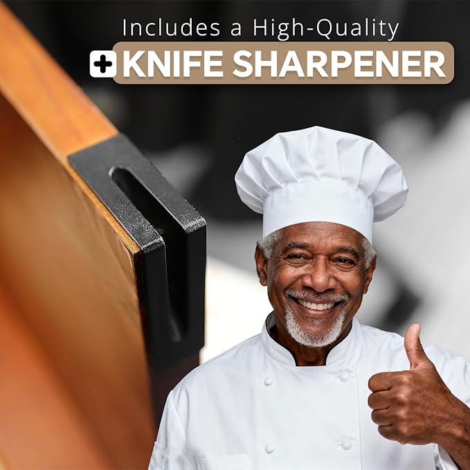 Knife Set with Block, Magnetic Knife Block Set with Knives for Home Chefs and Professionals, Safe Storage