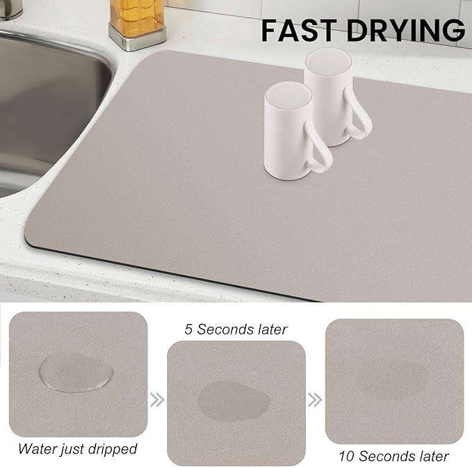WISELIFE Dish Drying Mat Super Absorbent Drying Mat Large Dish Drying Mats for Kitchen Counter Easy Clean Dish Mat Kitchen Drying Mat18"x 36" Classic Khaki - Image 4