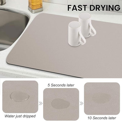 WISELIFE Dish Drying Mat Super Absorbent Drying Mat Large Dish Drying Mats for Kitchen Counter Easy Clean Dish Mat Kitchen Drying Mat18"x 32" Classic Khaki - Image 4