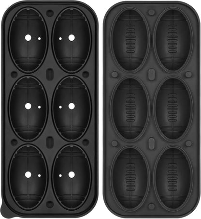 Silicone Large Ice Cube Tray, 6 Big Football Ice Cube Trays for Freezer,ICE Maker,Ice Cube Mold,Nice ICE Cube Trays,Crushed Ice Trays for Wiskey Cocktail Beer (Black, 6 Large Ice Cubes)